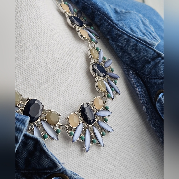 Loft necklace. dark blue, light blue, cz, opal, and turquoise colored st… - Picture 6 of 10